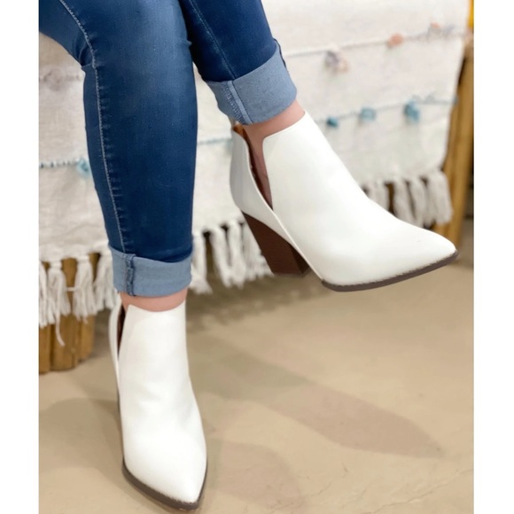 White Side Cut Ankle Booties - Picture 4 of 7